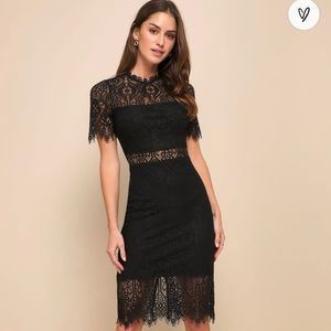 Lulu’s Black Remarkable Black Sheer Lace Short Sleeve Dress XS